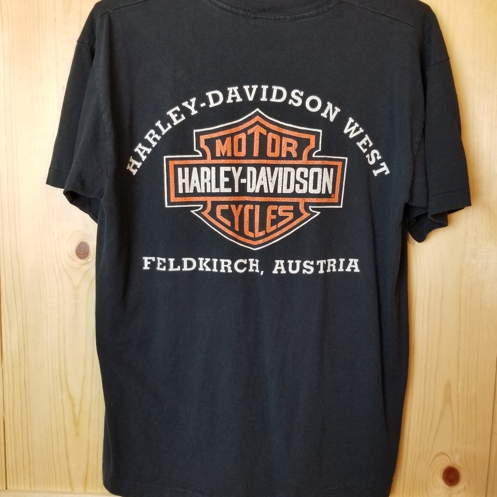 Vintage Single Stitch Harley-Davidson Feldkirch Austria Black Logo SS T-Shirt - Picture 4 of 11